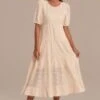 Hollow Short Sleeve Round Neck Tiered Cotton Maxi Dress -Women Dress Shop 122801 1