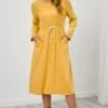 Long Sleeve Round Neck Tie Waist Simple Midi Dress -Women Dress Shop 1a7a3269