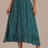 Green Floral Elastic Waist Ruffle Midi Skirt -Women Dress Shop 22071404 1 1