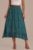 Green Floral Elastic Waist Ruffle Midi Skirt