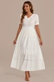 White Short Sleeve V Neck Cotton Maxi Dress With Zipper Back