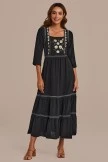 Black Floral 3/4 Length Sleeve Square Neck Maxi Dress