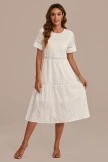 White Hollow Short Sleeve Round Neck Cotton Maxi Dress