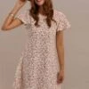 White Short Ruffle Sleeve Round Neck Tie Waist Summer Mini Floral Dress -Women Dress Shop 7e1a2740