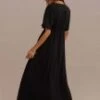 Black Half Sleeve V Neck Summer Maxi Dress -Women Dress Shop 7e1a3187