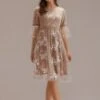 Short Ruffle Sleeve Round Neck Gathered Waist Midi Dress -Women Dress Shop brl112 1 1