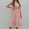 Pink Sleeveless Round Neck Floral Midi Dress -Women Dress Shop brl163 1