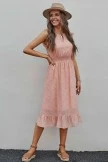 Pink Sleeveless Round Neck Floral Midi Dress