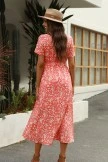 Orange-Red Short Sleeve Round Neck Floral Maxi Dress 5 Orange-Red Short Sleeve Round Neck Floral Maxi Dress - Image 3