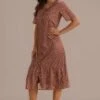 Brown Short Sleeve V Neck Button Maxi Dress -Women Dress Shop brl180 1 4