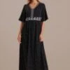 Black Half Sleeve V Neck Maxi Dress -Women Dress Shop brl198 1 1