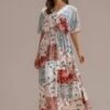 Contrast Floral Half Sleeve V Neck Elastic Waist Maxi Dress -Women Dress Shop brl291 1 1