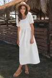 White Short Puff Sleeve Square Neck Shirring Maxi Dress