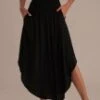 Black Elastic Waist Side Pocket Rounded Hemline Skirt