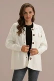 White Cozy Buttons Long Sleeve Classic Neck Sweater Jacket