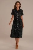 Polka Dot Short Sleeve V Neck Button Down Midi Dress With Pockets