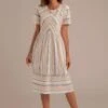 Simple Striped Short Sleeve Round Neck Midi Dress -Women Dress Shop brld0030 1