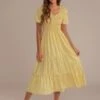 Yellow Floral Print Short Sleeve V Neck Tiered Midi Dress 1 Yellow Floral Print Short Sleeve V Neck Tiered Midi Dress -Women Dress Shop brld0042 3