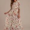 Floral Half Sleeve Round Neck Chiffon Maxi Dress -Women Dress Shop brld0063 1