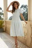Short Puff Sleeve Round Neck Tiered Midi Dress