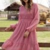 Beanpastered Casual Long Sleeve V Neck Midi Dress -Women Dress Shop brld085 1