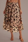 Floral Embroidery Elastic Waist Casual Midi Skirt