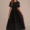 Black Short Sleeve Round Neck High Waist Maxi Dress 1 Black Short Sleeve Round Neck High Waist Maxi Dress -Women Dress Shop brld120309 01 1