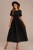 Black Short Sleeve Round Neck High Waist Maxi Dress
