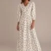Floral 3/4 Sleeve V Neck Buttons Tiered Maxi Dress With Pockets -Women Dress Shop brld2041403 1