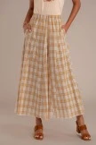 Dark Mustard Plaid Elastic Waist Midi Skirt With Pockets