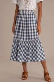 Plaid Elastic Waist Tiered Midi Skirt