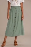 Olive Elastic Waist Buttons Midi Skirt
