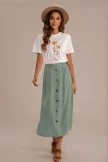Olive Elastic Waist Buttons Midi Skirt 7 Olive Elastic Waist Buttons Midi Skirt - Image 5