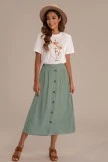 Olive Elastic Waist Buttons Midi Skirt 8 Olive Elastic Waist Buttons Midi Skirt - Image 6