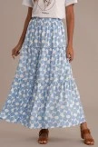 Floral Elastic Waist Tiered Midi Skirt