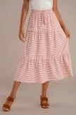 Stripe Elastic Waist Midi Skirt With Pockets
