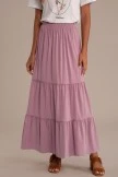 Solid Elegant Elastic Waist Tiered Maxi Skirt