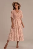 Floral Short Sleeve V Neck Smocked Tiered Midi Dress