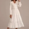 White Long Sleeve V Neck Crochet Lace Tiered Cotton Midi Dress -Women Dress Shop brld2051202 4