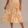 Dusty Yellow Floral Elastic Waist Tiered Midi Skirt -Women Dress Shop brld2051204 1