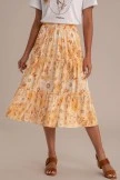Dusty Yellow Floral Elastic Waist Tiered Midi Skirt