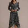 Black Floral Long Sleeve V Neck Midi Dress -Women Dress Shop brld2051902 1