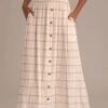Plaid Button Detail Maxi Skirt -Women Dress Shop brld2052603 1