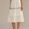 Cream Lace Elastic Waist Tiered Midi Skirt -Women Dress Shop brld2060105 1