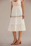 Cream Lace Elastic Waist Tiered Midi Skirt