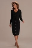 Black Long Sleeve V Neck Buttons Midi Dress 6 Black Long Sleeve V Neck Buttons Midi Dress - Image 4