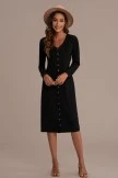 Black Long Sleeve V Neck Buttons Midi Dress 7 Black Long Sleeve V Neck Buttons Midi Dress - Image 5