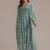 Floral Long Sleeve V Neck Smocked Tiered Maxi Dress -Women Dress Shop brld2061602 1