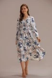 Leaves Print Long Sleeve V Neck Smocked Midi Dress 9 Leaves Print Long Sleeve V Neck Smocked Midi Dress - Image 7