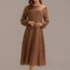 Brown Polka Dots Long Sleeve Round Neck Midi Dress 2 Brown Polka Dots Long Sleeve Round Neck Midi Dress -Women Dress Shop brld2070704 1 1